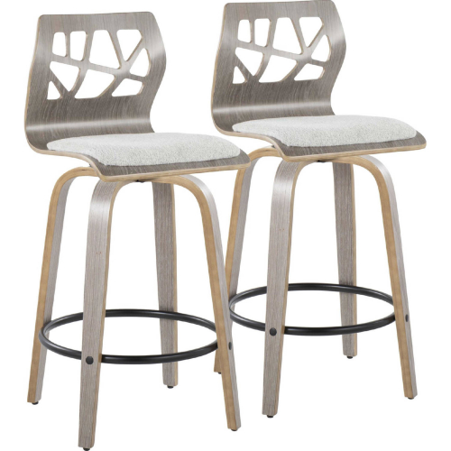 Folia 26" Swivel Counter Stool in Light Grey Wood & Light Grey Fabric w/ Black Footrest (Set of 2)